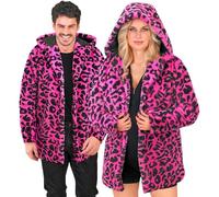 W WIDMANN MILANO Party Fashion - Cappotto leopardato per donna e uomo, pelliccia sintetica con cappuccio, giacca in peluche, costume per carnevale e festival