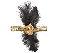 WIDMANN 2626T - Fascia per La Testa con Paillettes, Fiore E Piume, Adulto Donna, Anni '10-'20-'30, Charleston, Burlesque, Carnevale, Taglia Unica, Colore Oro