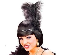 WIDMANN 34543 - Fascia per La Testa con Paillettes E Piume, Adulto Donna, Anni '10-'20-'30, Charleston, Burlesque, Carnevale, 25 Cm, Taglia Unica, Colore Nero