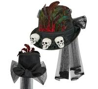 W WIDMANN MILANO Party Fashion - Cilindro con teschio e velo, nero, per adulti, accessorio per costume da sacerdote voodoo o sciamano