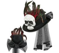 W WIDMANN MILANO Party Fashion - Cilindro con teschio e velo, nero, per adulti, accessorio per costume da sacerdote voodoo, sciamano