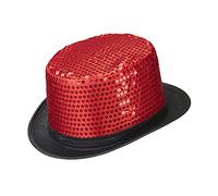 WIDMANN 0452A - Cilindro in Paillettes Adulto Unisex, Cappello, Anni '10, Anni '20, Capodanno, Show, Ballerini, Carnevale, Taglia Unica, Colore Rosso