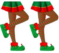 W WIDMANN MILANO Party Fashion - collant a righe, 70 DEN, elfi, Babbo Natale, Natale (Confezione da 2)