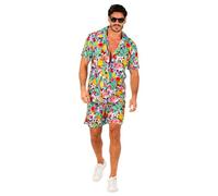 W WIDMANN MILANO Party Fashion - Completo Hawaii, camicia a maniche corte e pantaloncini, fiori, aloha, festa in spiaggia, vestito in maschera