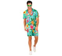 W WIDMANN MILANO Party Fashion - Completo Hawaii, camicia a maniche corte e pantaloncini, fiori, aloha, festa in spiaggia, vestito in maschera
