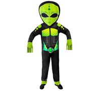 W WIDMANN MILANO Party Fashion, costume da alieno, tuta verde e nera, maschera gigante, taglia S/M, comfort ottimale, facile da pulire, perfetto per Halloween e feste