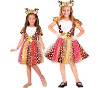 W WIDMANN MILANO Party Fashion - Costume da cerbiatta per bambine, costume da animale con vestito, cerchietto e guanti, per carnevale, feste a tema