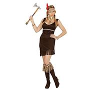 W WIDMANN MILANO Party Fashion, Costume da indiana sexy, abito marrone con frange, cerchietto multicolore con piuma, versatile per feste a tema, taglia M, personalizzabile con accessori