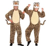W WIDMANN MILANO Party Fashion - Costume da leopardo, tuta in peluche con cappuccio, costume da animale
