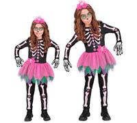 W WIDMANN MILANO Party Fashion - Costume da scheletro per bambini, tuta con tutù, cerchietto, Dia de los Muertos, travestimento Halloween