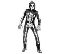 W WIDMANN MILANO Party Fashion - Costume da scheletro per bambino, tuta con cappuccio, bianco, si illumina ai raggi UV, costume di Halloween