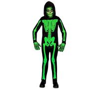 W WIDMANN MILANO Party Fashion - Costume da scheletro per bambino, tuta con cappuccio, bianco, si illumina ai raggi UV, costume di Halloween