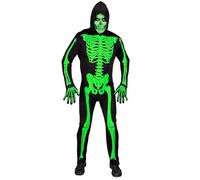 W WIDMANN MILANO Party Fashion - Costume da scheletro, tuta con cappuccio, neon, luce UV, costume di Halloween