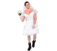 W WIDMANN MILANO Party Fashion - Costume da sposa da uomo | Set da 2 pezzi con abito e velo, costume per addii al nubilato, Carnevale, feste a tema