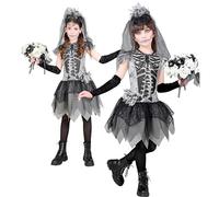 W WIDMANN MILANO Party Fashion - costume da scheletro sposa per bambini, vestito, sposa fantasma, mietitore, Giorno dei Morti