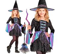 W WIDMANN MILANO Party Fashion - Costume da strega per bambina, set composto da abito e cappello, outfit magico per Halloween e Carnevale