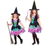 W WIDMANN MILANO Party Fashion - Costume da strega per bambini | 2 pezzi con vestito e cappello da strega, per Carnevale, Halloween, feste a tema fiabe