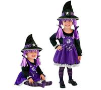 W WIDMANN MILANO Party Fashion - Costume da strega per bambini | 3 pezzi, vestitino, collant e cappello da strega per neonati e bambini piccoli, costume da maga per Carnevale, Halloween