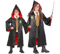W WIDMANN MILANO Party Fashion Costume da studente magico per bambini | Cappotto con grande cappuccio a punta, fodera interna rossa e stemma colorato, mago per Halloween, carnevale