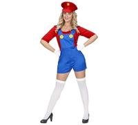 W WIDMANN MILANO Party Fashion - Costume da Super Idraulico da donna | Set da 2 pezzi con completo e cappello in stile artigiano e meccanico per il Carnevale e le feste a tema