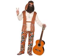 W WIDMANN MILANO Party Fashion - Costume hippie a 4 pezzi | Top con gilet, pantaloni, cintura e fascia per la testa, per la festa a tema Reggae Flower Power e il Carnevale