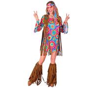 W WIDMANN MILANO Party Fashion - Costume hippie da donna 4 pezzi, abito, gilet, fascia e collana Peace, carnevale e festival