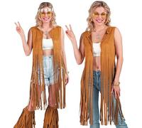 W WIDMANN MILANO Party Fashion - costume hippie, gilet con frange da donna, marrone, completo da festival