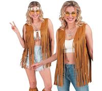 W WIDMANN MILANO Party Fashion - costume hippie, gilet con frange da donna, marrone, completo da festival