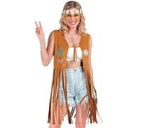 W WIDMANN MILANO Party Fashion - costume hippie, gilet con frange da donna, marrone, completo da festival