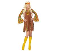 WIDMANN MILANO PARTY FASHION - Costume da ragazza hippie, vestito con gilet, fascia per capelli, collana con segno della pace, carnevale, festa a tema