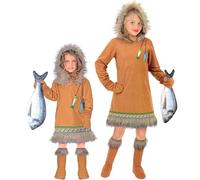 W WIDMANN MILANO Party Fashion - Costume Inuit per bambini in 3 pezzi, abito con cappuccio, guanti e copristivali per carnevale