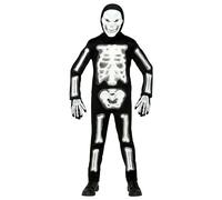 W WIDMANN MILANO Party Fashion - Costume per bambini con scheletro 3D, 4 pezzi, bianco/nero, tuta, maschera con cappuccio e 1 paio di guanti, teschio, ossa, feste a tema, 116 cm/4-5 anni (98225)