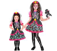 W WIDMANN MILANO Party Fashion - Costume per bambini Dia de los Muertos per bambine, abito da scheletro con velo per Halloween