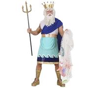 WIDMANN MILANO PARTY FASHION - Costume da Poseidone, tunica, cintura con nastro, corona, Acquario, dio greco, festa a tema, carnevale