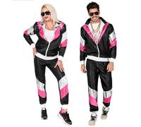 W WIDMANN MILANO Party Fashion - Costume tuta anni '80, nero, tuta da jogging, stile retrò, outfit di cattivo gusto