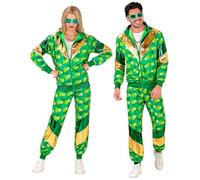 W WIDMANN MILANO Party Fashion - Costume tuta San Patrizio, verde con trifogli, Irlanda, irlandese, festa, completo anni '80, tuta da jogging