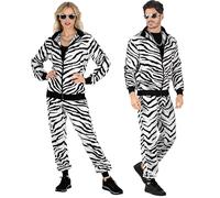W WIDMANN MILANO Party Fashion - costume tuta, stampa animalier, completo anni '80, tuta da jogging, completo cattivo gusto, costumi in maschera