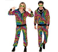 W WIDMANN MILANO Party Fashion - costume tuta, tigre stampa animali, neon, stampa animali, completo anni '80, tuta da jogging, completo cattivo gusto, costumi in maschera