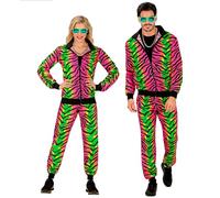 W WIDMANN MILANO Party Fashion - costume tuta, tigre stampa animali, neon, stampa animali, completo anni '80, tuta da jogging, completo cattivo gusto, costumi in maschera