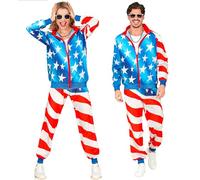 W WIDMANN MILANO Party Fashion - Costume tuta, USA, Stelle e strisce, completo anni '80, tuta da jogging, bandiera americana, costume in maschera