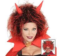 W WIDMANN MILANO Party Fashion, DEVIL WIG, design audace, colori rosso e nero, corna integrate, unisex, facile da trasportare, comodo, perfetto per tutti