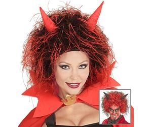 W WIDMANN MILANO Party Fashion, DEVIL WIG, design audace, colori rosso e nero, corna integrate, unisex, facile da trasportare, comodo, perfetto per tutti
