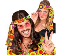 WIDMANN MILANO PARTY FASHION - Fascia per capelli anni '60 e '70, fascia per capelli, hippie, flower power, accessorio, carnevale