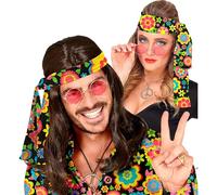 WIDMANN MILANO PARTY FASHION - Fascia per capelli anni '60 e '70, fascia per capelli, hippie, flower power, accessorio, carnevale