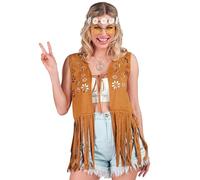 W WIDMANN MILANO Party Fashion - Costume hippie, gilet con frange da donna, marrone, completo da festival
