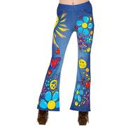 WIDMANN Milano Party Fashion - Leggings Anni '70, Jeans Hippie, Flower Power, Pantaloni a Fiori