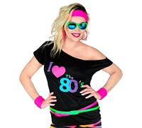 W WIDMANN MILANO Party Fashion - T-shirt moda anni '80, camicia senza maniche, I love 80s, disco fever, neon, festa a tema, carnevale
