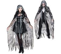 W WIDMANN MILANO Party Fashion - Mantello con cappuccio da fantasma | Mantello con cappuccio strappato, grigio - Nero - Costume per Halloween, Carnevale e feste a tema horror
