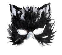 W WIDMANN MILANO Party Fashion - Maschera da gatto con piume | Maschera da gatto nera con piume e paillettes argentate - Accessorio per costumi di Carnevale e balli in maschera