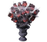 W WIDMANN MILANO Party Fashion - Mazzo di rose con ragnatela | 15 rose rosse e nere con ragnatela e vaso nero - Decorazione di Halloween per feste horror e feste a tema
